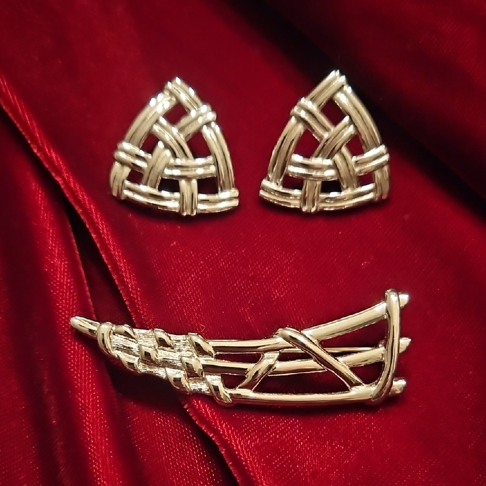 Elegant Silver-Tone Brooch and Earring Set